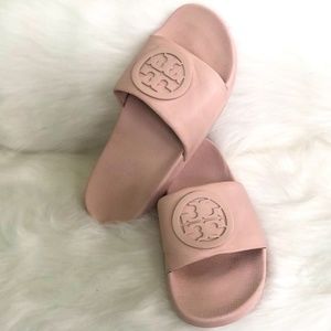 Tory Burch Lina Pink Shell Slides Sz 7